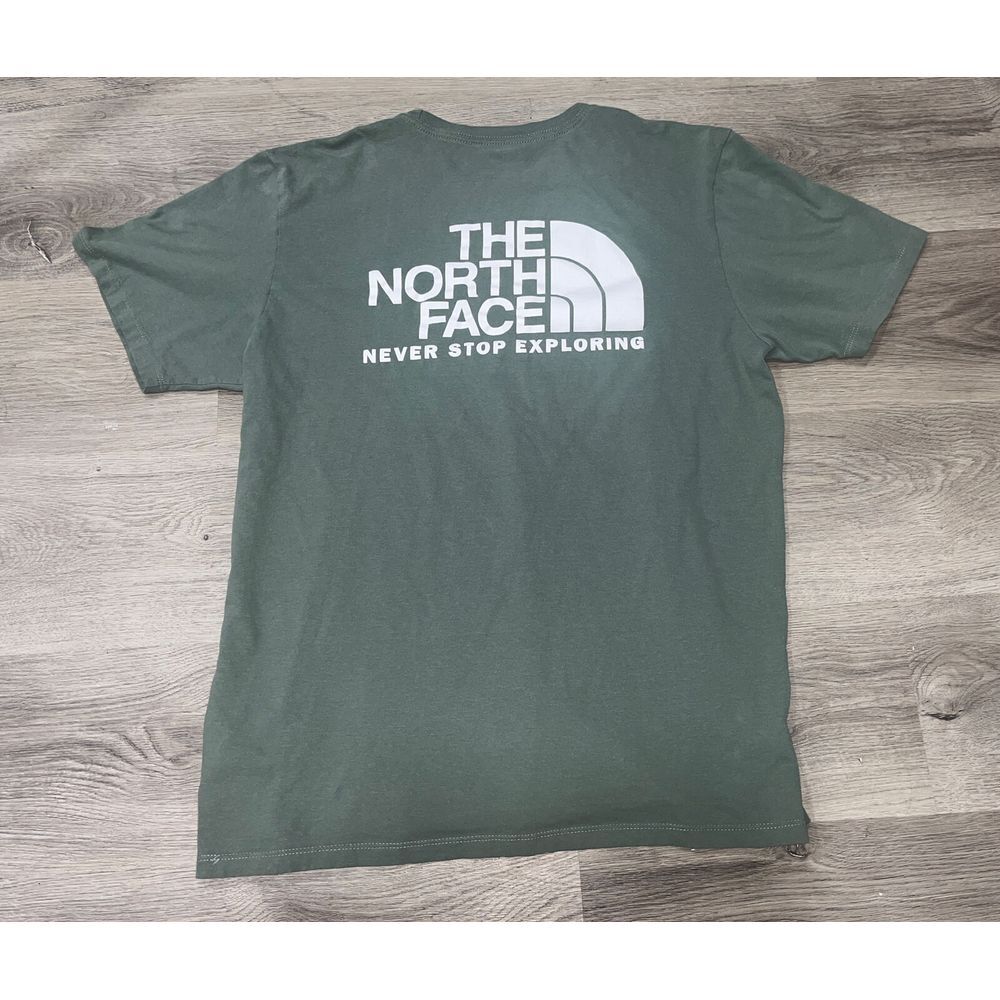 The North Face Men's Size L Large Short Sleeve Green T Shirt Big Logo Spell Out